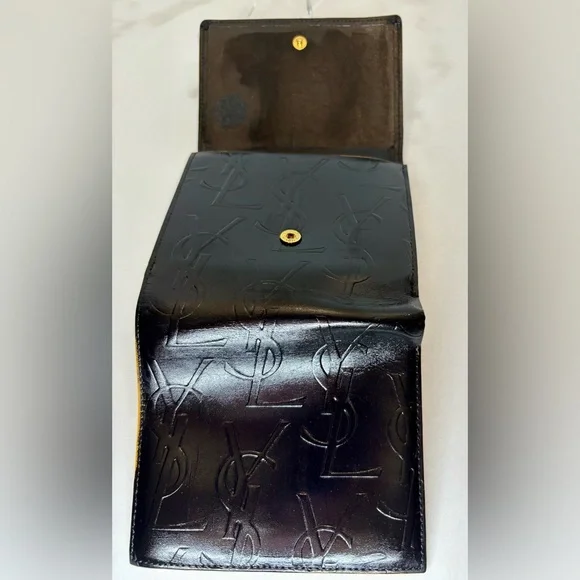 YSL Yves Saint Laurent Embossed  Black /Yellow Leather Compact Wallet - Picture 7 of 9